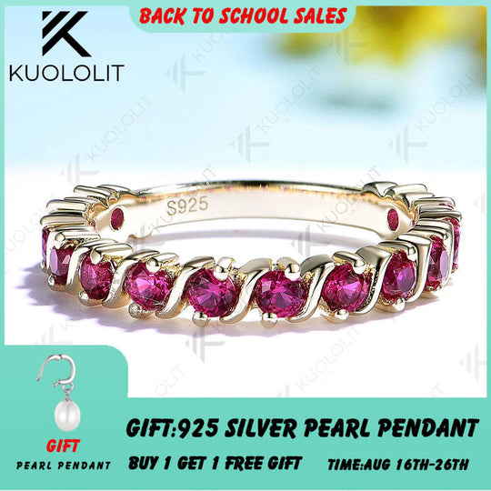 Kuololit 0.9CTW Lab Grown Ruby  Ring for Women Solid 14K 10K Yellow Gold Gemstone Band for Anniversary Christmas  Party Custom