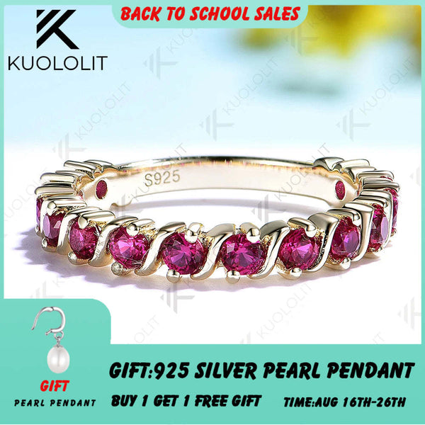 Kuololit 0.9CTW Lab Grown Ruby  Ring for Women Solid 14K 10K Yellow Gold Gemstone Band for Anniversary Christmas  Party Custom