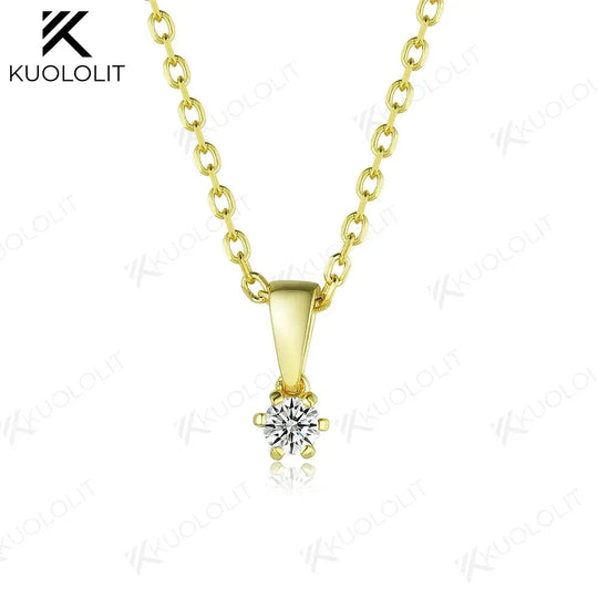 Kuololit Lab Grown Diamonds Necklaces for Women 18K 14K Yellow Gold Round Shape Pendant with Chain with NGIC for Party Christmas