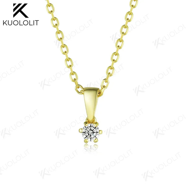 Kuololit Lab Grown Diamonds Necklaces for Women 18K 14K Yellow Gold Round Shape Pendant with Chain with NGIC for Party Christmas