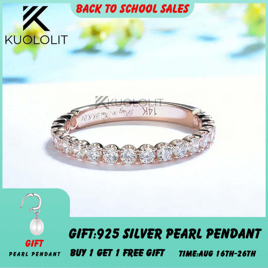 Kuololit Moissanit-Ring für Damen (0,65 Karat) aus massivem 18-, 14- oder 10-karätigem Roségold, Dreiviertel-Ewigkeitsring – ideal als Verlobungs-, Hochzeits- oder Weihnachtsgeschenk. 