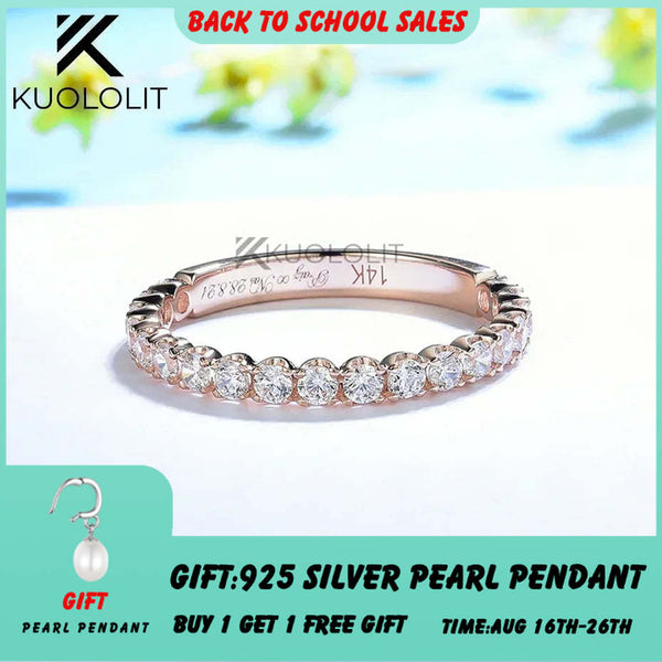 Kuololit Moissanit-Ring für Damen (0,65 Karat) aus massivem 18-, 14- oder 10-karätigem Roségold, Dreiviertel-Ewigkeitsring – ideal als Verlobungs-, Hochzeits- oder Weihnachtsgeschenk. 