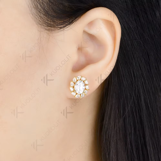 Kuololit 3CTW Oval Moissanite Custom Stud Earrings for Women Solid 14K 10K 585 Yellow Gold Oval Cut for Christmas Gifts Party