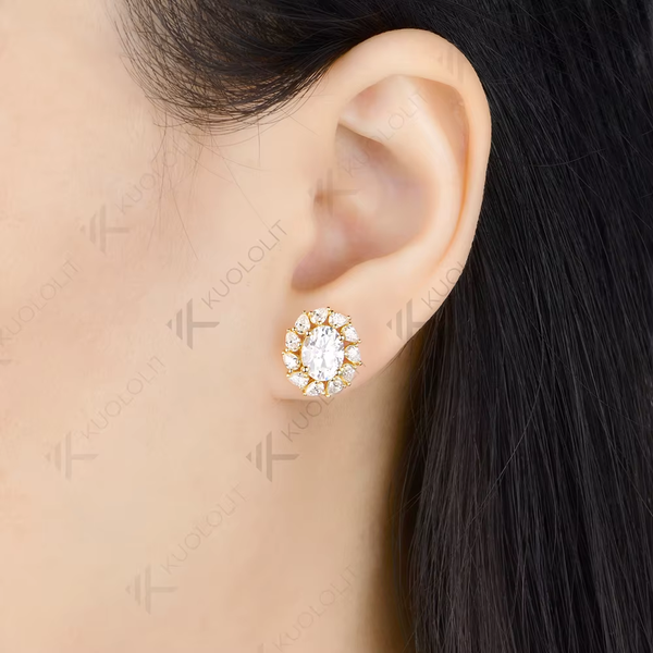 Kuololit 3CTW Oval Moissanite Custom Stud Earrings for Women Solid 14K 10K 585 Yellow Gold Oval Cut for Christmas Gifts Party