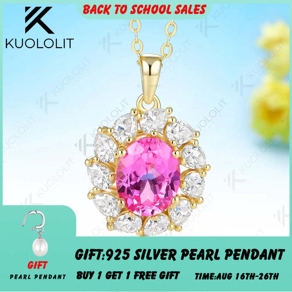 Kuololit 3.5CT Lab Pink Sapphire Pear Moissanite Necklace for Women Solid 585 14K 10K Yellow Gold Custom Necklace for Christmas