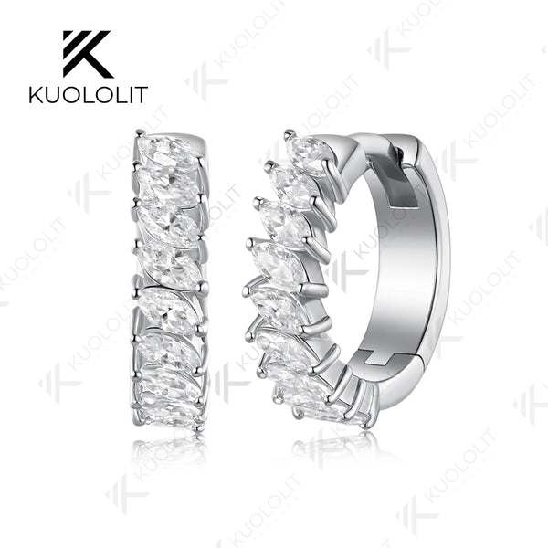 Kuololit 0.9CTW Cyan Moissanite Custom Hoop Earrings for Women Solid 14K 10K 585 Yellow Gold Hoop Earrings for Christmas Gifts