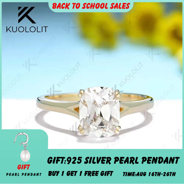 Kuololit 3CT OMC länglicher Kissenschliff Moissanit Verlobungsring für Damen PT950 Massivgold 14K 10K Gelbgold für Verlobung, Hochzeit und Weihnachten