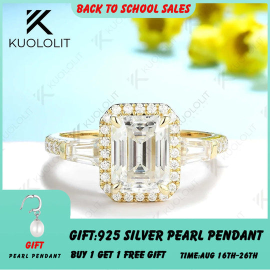 Kuololit 2ct Emerald Cut Rings for Women Men Solid 14K 10K Yellow Gold Set Ring for Wedding Luxury ENGAGEMENT Classic Christmas