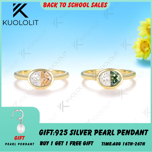 Kuololit 0.9CTW Two Half Champagne Cyan  Moissanite Ring for Women Solid14K10K 585 Yellow Gold Engagement Ring for Christmas Claasic