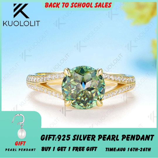 Kuololit 2CT Jubilee Cut Cyan Round Moissanite Ring for Women Solid 14K 10K 925 Sliver Yellow Gold Engagement Ring for Christmas