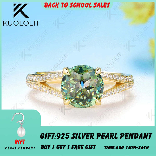 Kuololit 2CT Jubilee Cut Cyan Round Moissanite Ring for Women Solid 14K 10K 925 Sliver Yellow Gold Engagement Ring for Christmas
