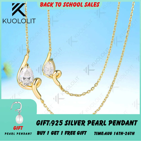 Kuololit 3CTW Double Moissanite Necklace for Women Solid 14K 10K 585 Yellow Gold Necklace for Anniversary Christmas Gifts Party