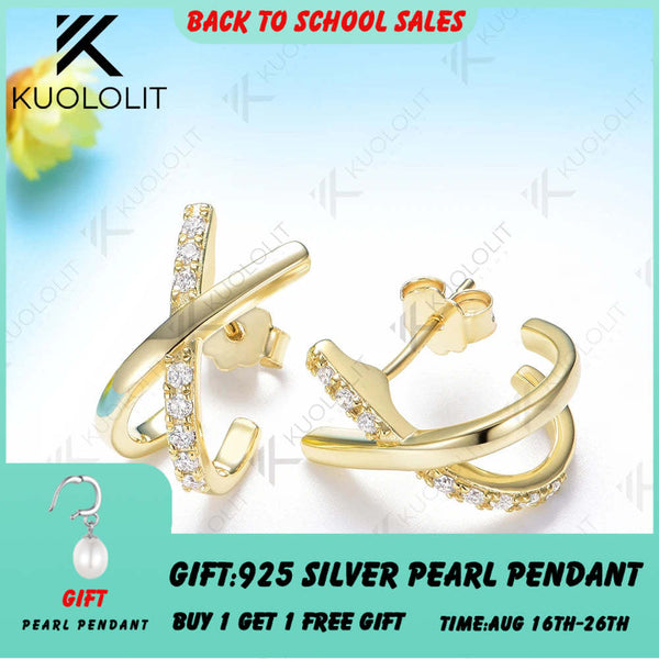 Kuololit 0.28CTW Moissanite Cross Stud Earrings for Women Solid 14K 10K 585 Yellow Gold Stud Earrings for Christmas Gifts Party