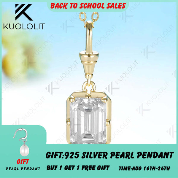 Kuololit 3.5ct Emerald Cut Moissanite Custom Necklace for Women Solid 585 14K 10K Yellow Gold Necklace for Christmas Gifts Party