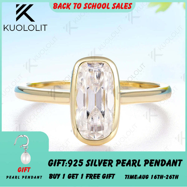 Kuololit 1.5CT OMC Moissanite Ring for Women Solid 14K 10K 585 Yellow Gold Bezel Set Engagement Ring for Christmas Gifts Party