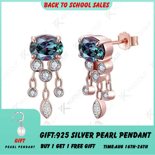 Kuololit 3.7CTW Lab Grown Alexandrite with Moissanite Stud Earrings for Women Solid 14K 10K 585 Gold Earrings for Christmas Gift