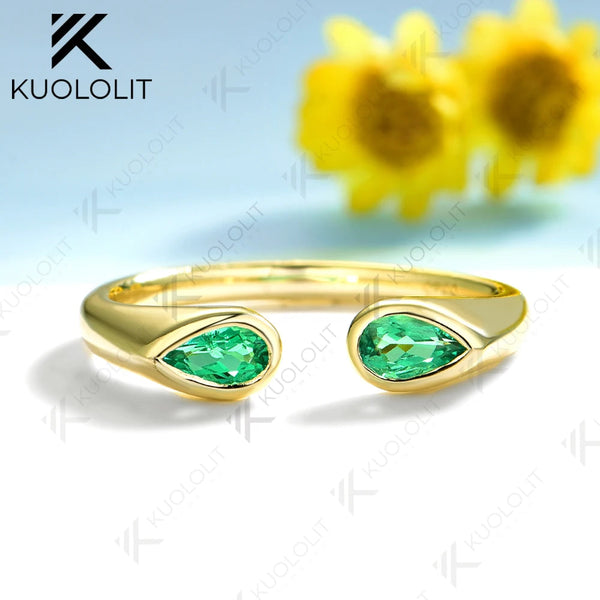 Kuololit 0.7CTW Lab Grown Emerald Band Rings for Women Men Solid 14K 10K 585 Yellow Gold Wedding Band for Christmas Anniversary