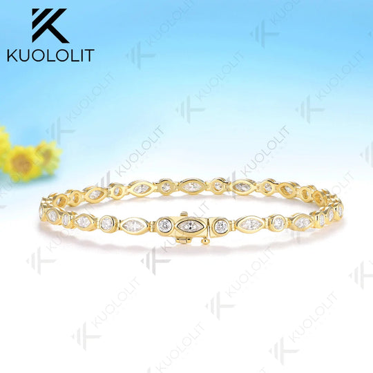 Kuololit 4.5CTW Marquise Moissantie Custom Bracelet for Women Men 14K 10K 585 Yellow Gold Custom Bracelet for Christmas Jewelry
