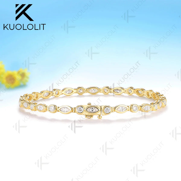 Kuololit 4.5CTW Marquise Moissantie Custom Bracelet for Women Men 14K 10K 585 Yellow Gold Custom Bracelet for Christmas Jewelry