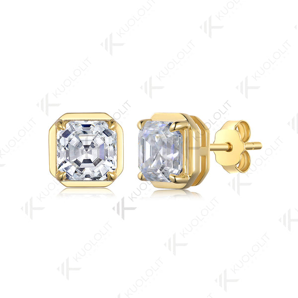 Kuololit 3CTW Asscher Cut Moissanite Earrings for Women Solid 18K 14K 10K Gold Stub Earrings for Anniversary Engagement Gifts