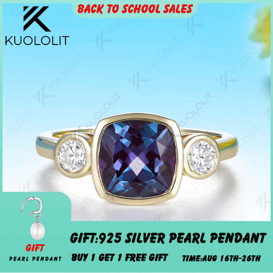 Kuololit 2.5CT Lab Grown Alexandrite Custom Ring for Women Solid 14K 10K 585 Yellow Gold Engagement Ring for Christmas Gifts