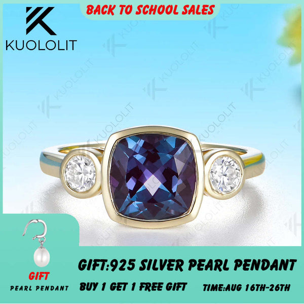 Kuololit 2.5CT Lab Grown Alexandrite Custom Ring for Women Solid 14K 10K 585 Yellow Gold Engagement Ring for Christmas Gifts
