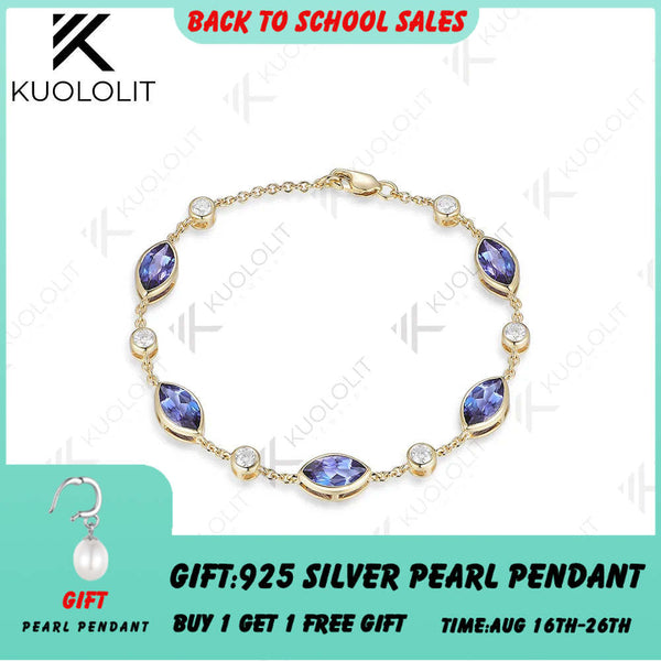 Kuololit 4CTW Labor-Alexandrit- und Labor-Diamant-Armbänder für Damen, massive 585er, 18K- und 10K-Goldketten, verstellbar, perfekt für Weihnachten 