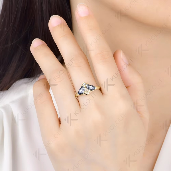 Kuololit Champagne Blue White Moissanite Engagement Ring for Women Men Solid 14K 10K Yellow Gold for Engagement Christmas Anniversary Gifts