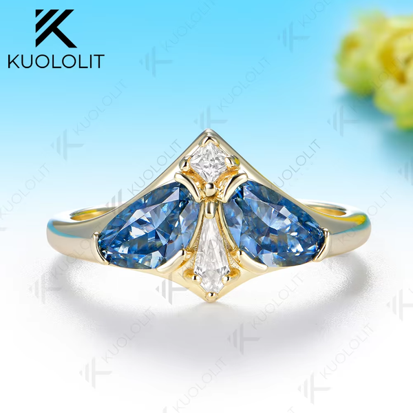 Kuololit Champagne Blue White Moissanite Engagement Ring for Women Men Solid 14K 10K Yellow Gold for Engagement Christmas Anniversary Gifts