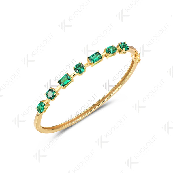 Kuololit Armband mit im Labor gezüchtetem Smaragd für Damen, massives 10K Gelbgold, ovaler Edelstein, rundes Armband – trendiges Verlobungsgeschenk 