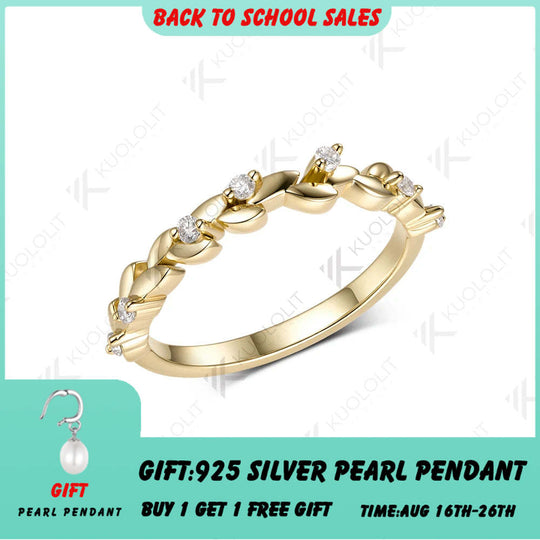 Kuololit 0.1CTW Lab Grown Diamonds Wheat Ear Custom Ring for Women Solid 14K 10K Yellow Gold Band for Anniversary Christmas Gift
