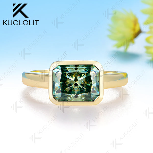 Kuololit 3CT Radiant Cut Cyan Moissanite Ring for Women Solid 14K 10K White Gold Bezel Set Engagement Ring for Christmas Gifts Party