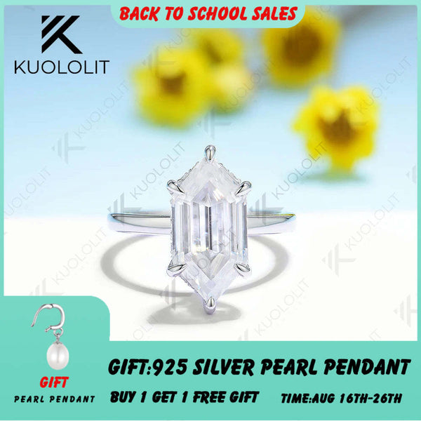 Kuololit 4CT länglicher Hexagon-Moissanit-Ring für Damen, massives 14K 10K 585 Gelbgold, Moissanit-Verlobungsring für Weihnachten 