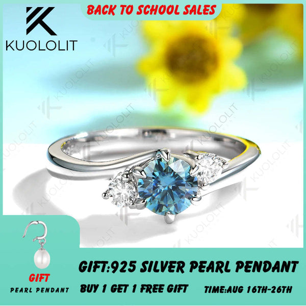Kuololit 0.5CT Cyan Moissanite Ring for Women Solid 585 14K 10K Gold Ring for Anniversary Engagement Gifts Christmas Wedding