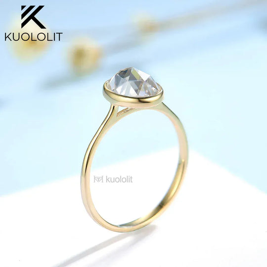 Kuololit Rose Cut Moissanite 750 18K 14K 10K Rose Gold Rings for Women Luxury ring for Engagement Anniversary Party Fine Jewelry