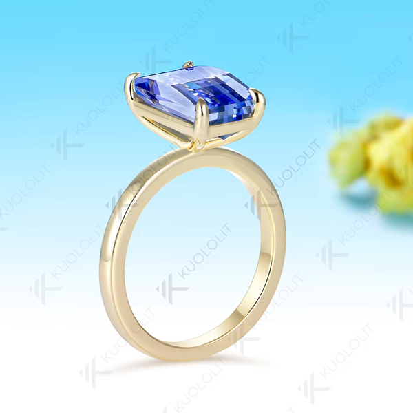 Kuololit 4.5CT Lab Grown Pink Sapphire Grid Unique Cutting Custom Ring for Women Solid 14K 10K 585 Yellow Gold for Christmas