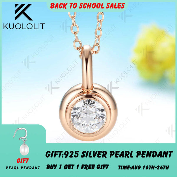 Kuololit 1CT OEC Moissanite Custom Necklace for Women Solid 14K 10K 925 Sliver Yellow Gold Round Pendant for Christmas Gifts