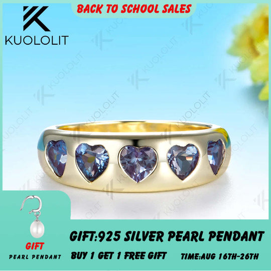 Kuololit 1.5CTW Lab Grown Alexandrite Wedding Band Custom Ring for Women Solid 14K 10K 585 Yellow Gold for Christmas Gifts Party