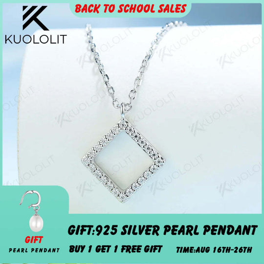 Kuololit Moissanite Necklaces for Women 925 Silver Sterling White Gold Square Shape Pendant with Chain for Party Classic Gifts