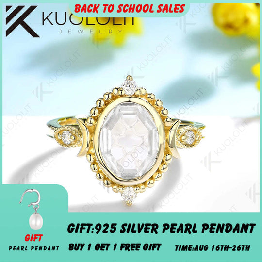 Kuololit 2CT Moissanit-Ring im Porträtschliff für Damen, massiver 14K/10K/585 Gelbgold-Verlobungsring, ideales Geschenk zu Weihnachten oder für Partys, NEU 