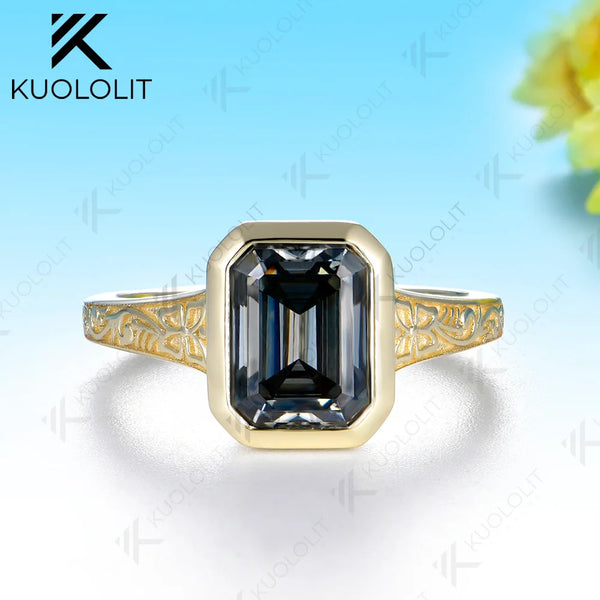 Kuololit 3CT Grey Moissanite Engagement Ring for Women Solid 14K 10K 585 Yellow Gold  Ring for Christmas Party Anniversary