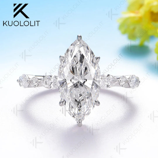 Kuololit 3.0 CT Marquise Moissanite Engagement Ring for Women Solid 14K 10K 585