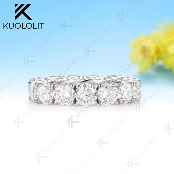 Kuololit 7CTW Moissanite Custom Wedding Band Ring for Women Solid 14K 10K White Gold Eternity Full Band for Engagement Wedding Christmas Gift
