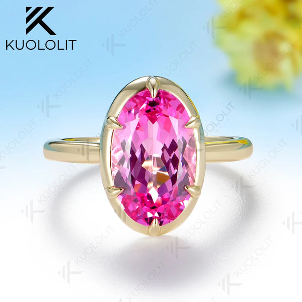 Kuololit 5.5CT Lab Grown Pink Sapphire Custom Ring for Women Solid 14K 10K  Yellow Gold Pear for Anniversary Christmas Gift