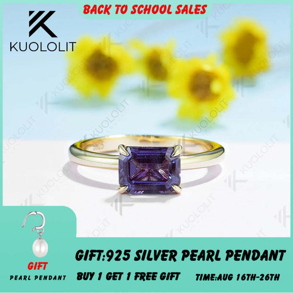 Kuololit 2 Karat Smaragdschliff Alexandrit-Edelsteinringe für Damen und Herren, massives 18K/14K/10K Gelbgold, ideal als Party- oder Weihnachtsgeschenk 