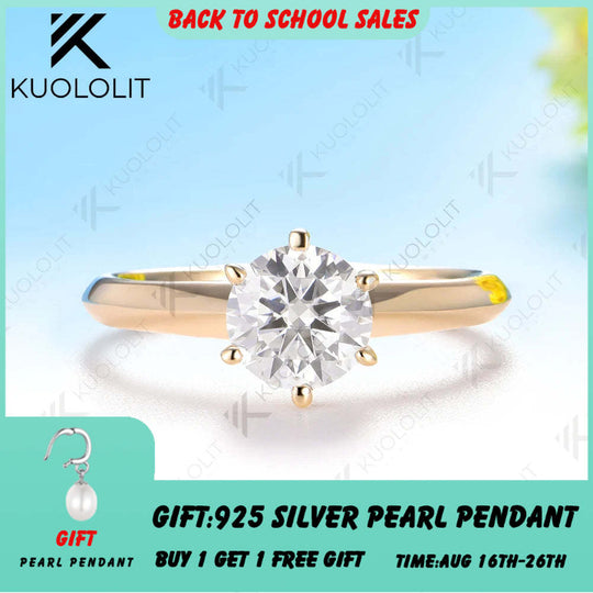 Kuololit 1.5CT Moissanite Custom Ring for Women Solid 14K 10K 585 Rose Gold Engagement Ring for Christmas Gifts Party Jewelry