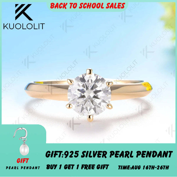 Kuololit 1.5CT Moissanite Custom Ring for Women Solid 14K 10K 585 Rose Gold Engagement Ring for Christmas Gifts Party Jewelry