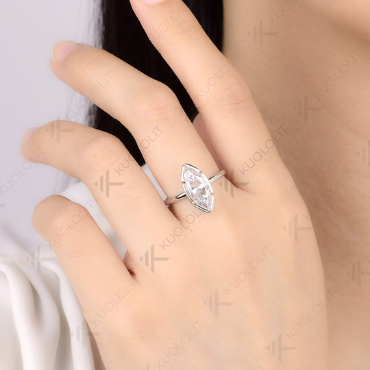 Kuololit 3ct Marquise Cyan Moissanite Ring for Women Solid 10K 14K Yellow Gold Engagement Ring for Christmas Gifts Engagement