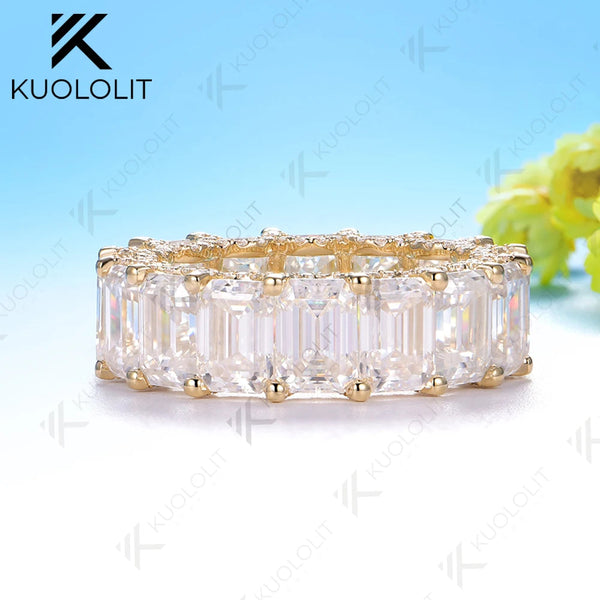 Kuololit 8.8CTW Emerald Moissanite Ring for Men Women Solid14K 10K 585 Yellow Gold Wedding Band for Anniversary Christmas Luxury