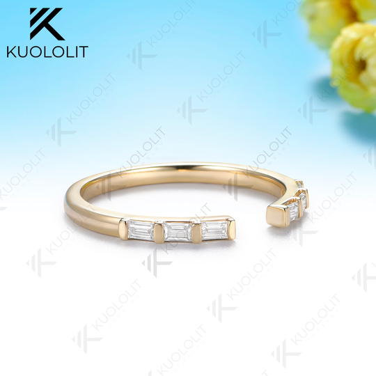 Kuololit 0.9CTW Moissanite Custom Open Ring for Women Solid 14K 10K 585 Yellow Gold Match Engagement Wedding Band for Christmas